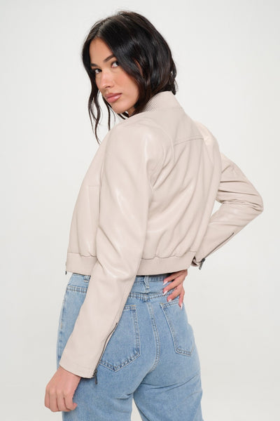 Cream Cropped Bomber Jacket