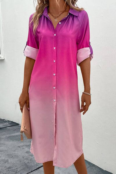 Pink Gradient Long Sleeve Shirt Dress