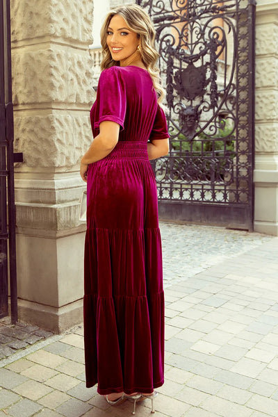 Velvet Short Sleeve Dress with Pockets