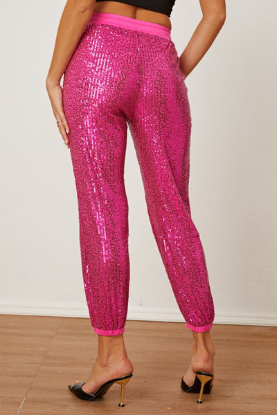 Hot Pink Sequin Drawstring Jogger Pants