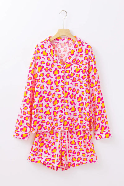 Leopard Collared Neck Lounge Set