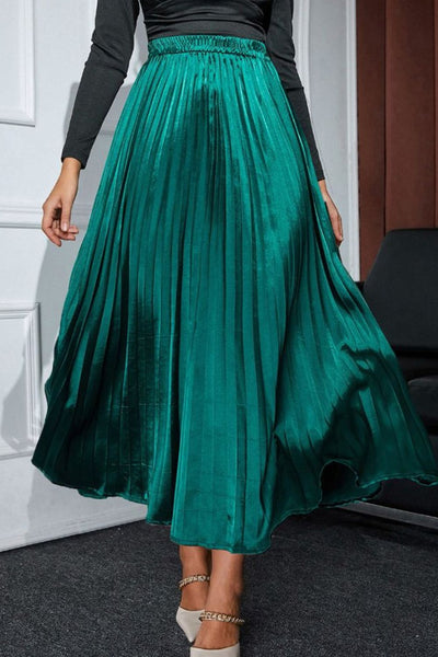 Deep Teal Pleated Midi Skirt