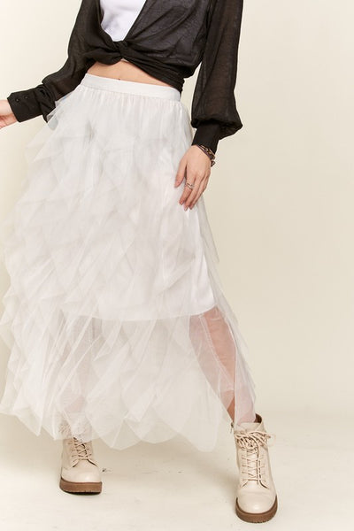 White Ruffled Midi Skirt