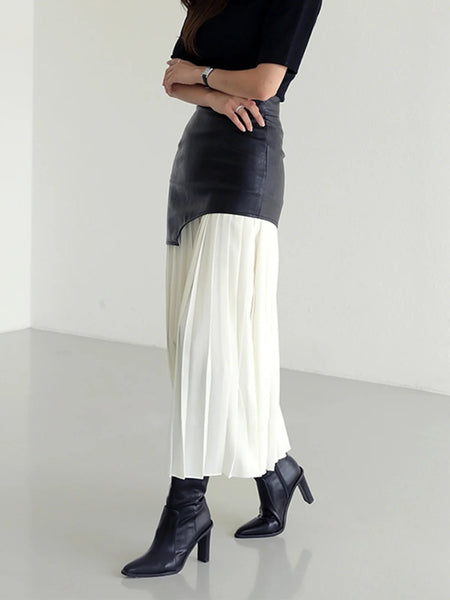 Pleated Vegan Leather High Rise Skirt