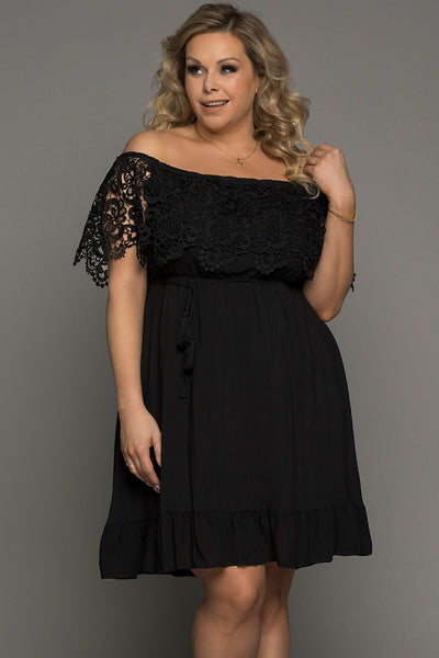 Black Lace Off-Shoulder Dress+