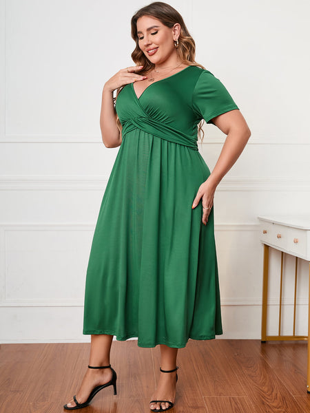 Green Surplice Neck Midi Dress+