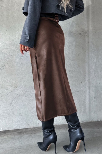 High Slit Midi Skirt with Pockets