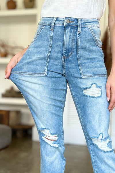 Distressed Leg Straight Jeans