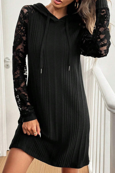 Black Lace Sleeve Hoody Dress