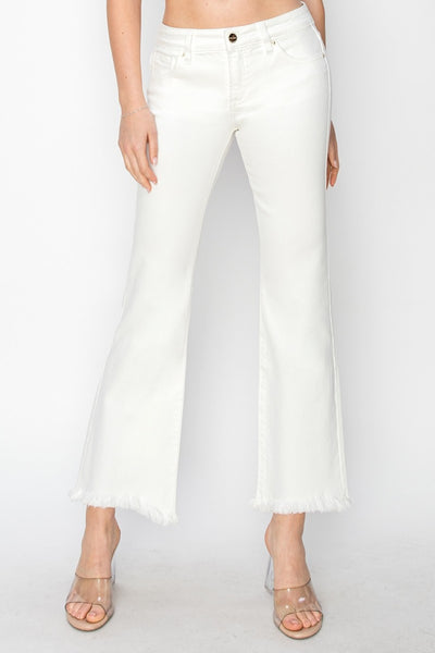 White Tummy Control Crop Flare Step Hem Pants+