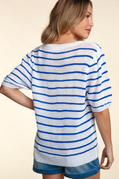 America Embroidered Striped Knit Top