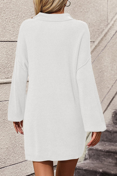 White Johnny Collar Sweater Dress