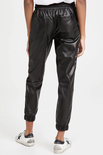 Black Drawstring Vegan Leather Joggers