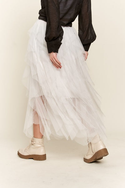 White Ruffled Midi Skirt