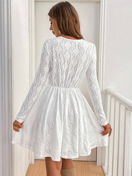 White Lace Long Sleeve Mini Dress