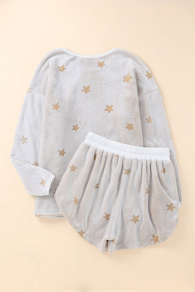 Cozy Tan Star Print Top and Shorts Lounge Set