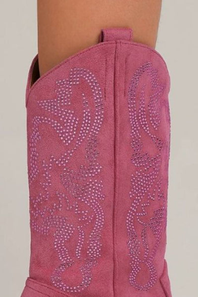 Pink Rhinestone Studded Pointy Toe Boots