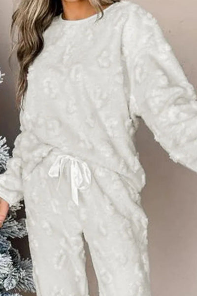 White Cozy Long Sleeve Top and Pants Lounge Set