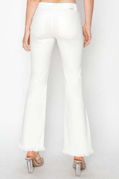White Tummy Control Crop Flare Step Hem Pants+