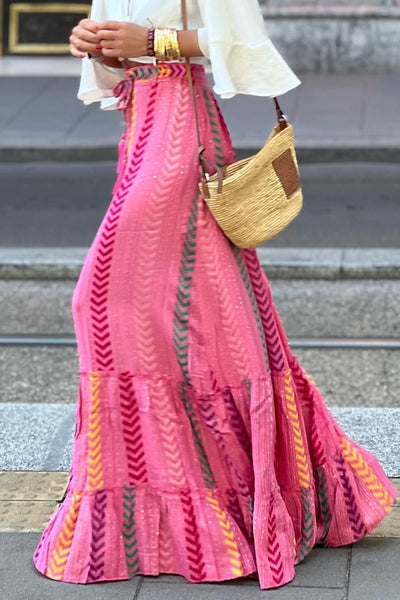 Pink Drawstring High Waist Skirt