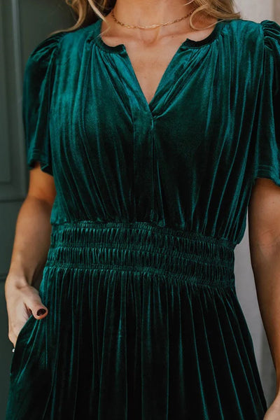 Velvet Short Sleeve Dress with Pockets