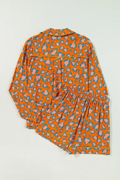 Leopard Collared Neck Lounge Set