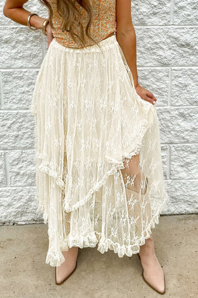 Ivory Lace Tiered Midi Skirt