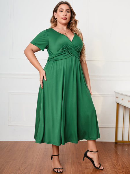 Green Surplice Neck Midi Dress+