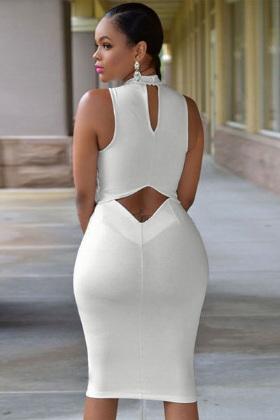 White Cutout Mock Neck Sleeveless Dress