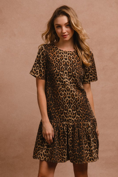 Leopard Print Tie Back Short Sleeve Dress