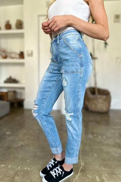 Distressed Leg Straight Jeans