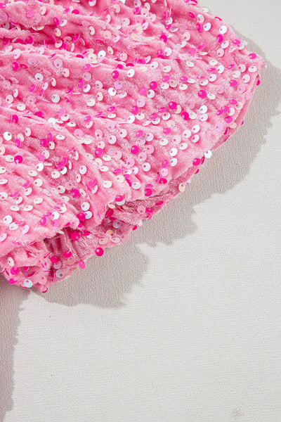 Pink Sequins Single Shoulder Mini Dress