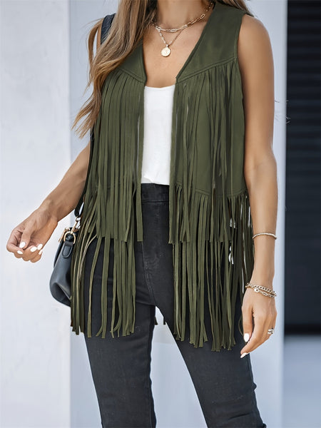 Fringe Open Front Vest
