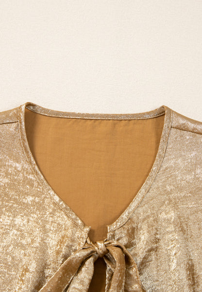 Gold Peplum Three-Quarter Sleeve Blouse