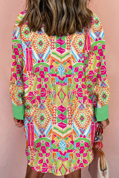 Bright Neon Button Up Long Sleeve Shirt Dress