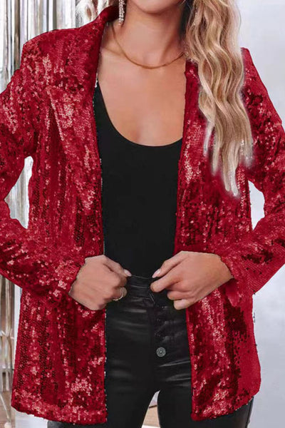 Sequin Lapel Collar Long Sleeve Blazer