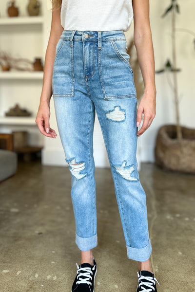 Distressed Leg Straight Jeans