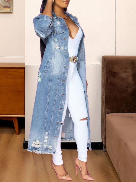 Raw Hem Long Length Denim Jacket