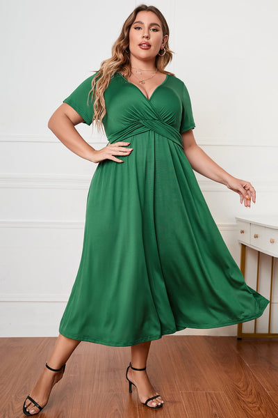 Green Surplice Neck Midi Dress+