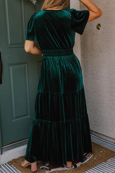 Velvet Short Sleeve Dress with Pockets