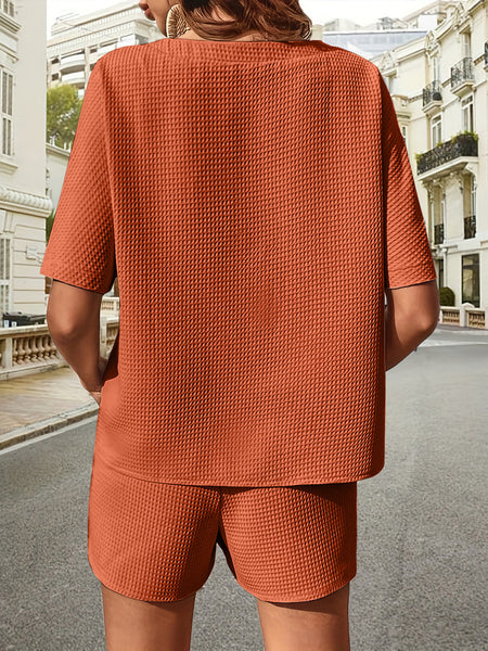 Waffle Knit Half Sleeve Top and Shorts Set