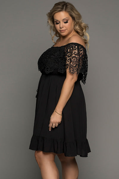 Black Lace Off-Shoulder Dress+