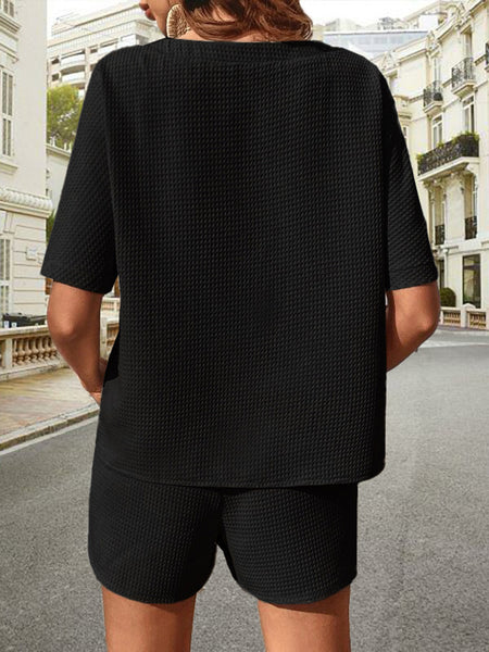 Waffle Knit Half Sleeve Top and Shorts Set