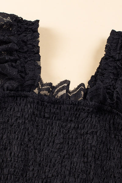 Black Lace Ruffled Midi Dress