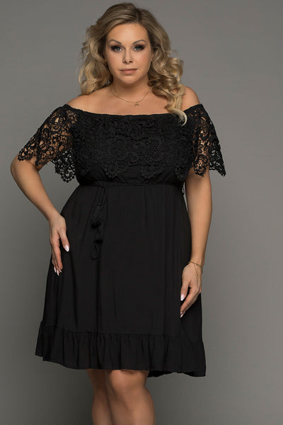 Black Lace Off-Shoulder Dress+