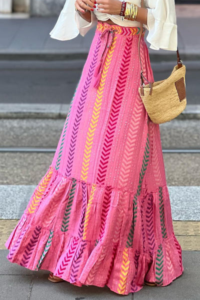 Pink Drawstring High Waist Skirt