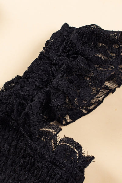 Black Lace Ruffled Midi Dress