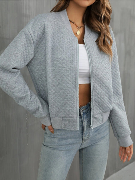 Quilted Zip Up Long Sleeve Jacket