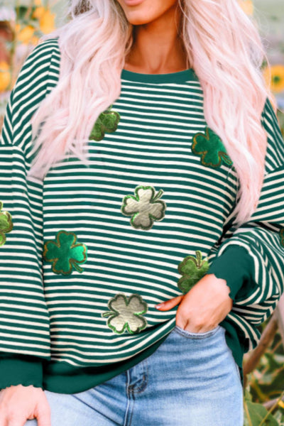 Stripe Lucky Clover Drop Shoulder Sweatshirt