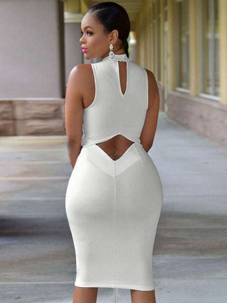 White Cutout Mock Neck Sleeveless Dress